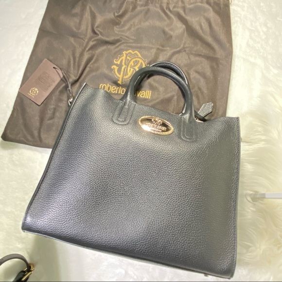 RARE! Hard to find! ROBERTO CAVALLI✖️ITALIAN BLK LEATHER TOTE 👜 Msrp: $1700! - Picture 3 of 14